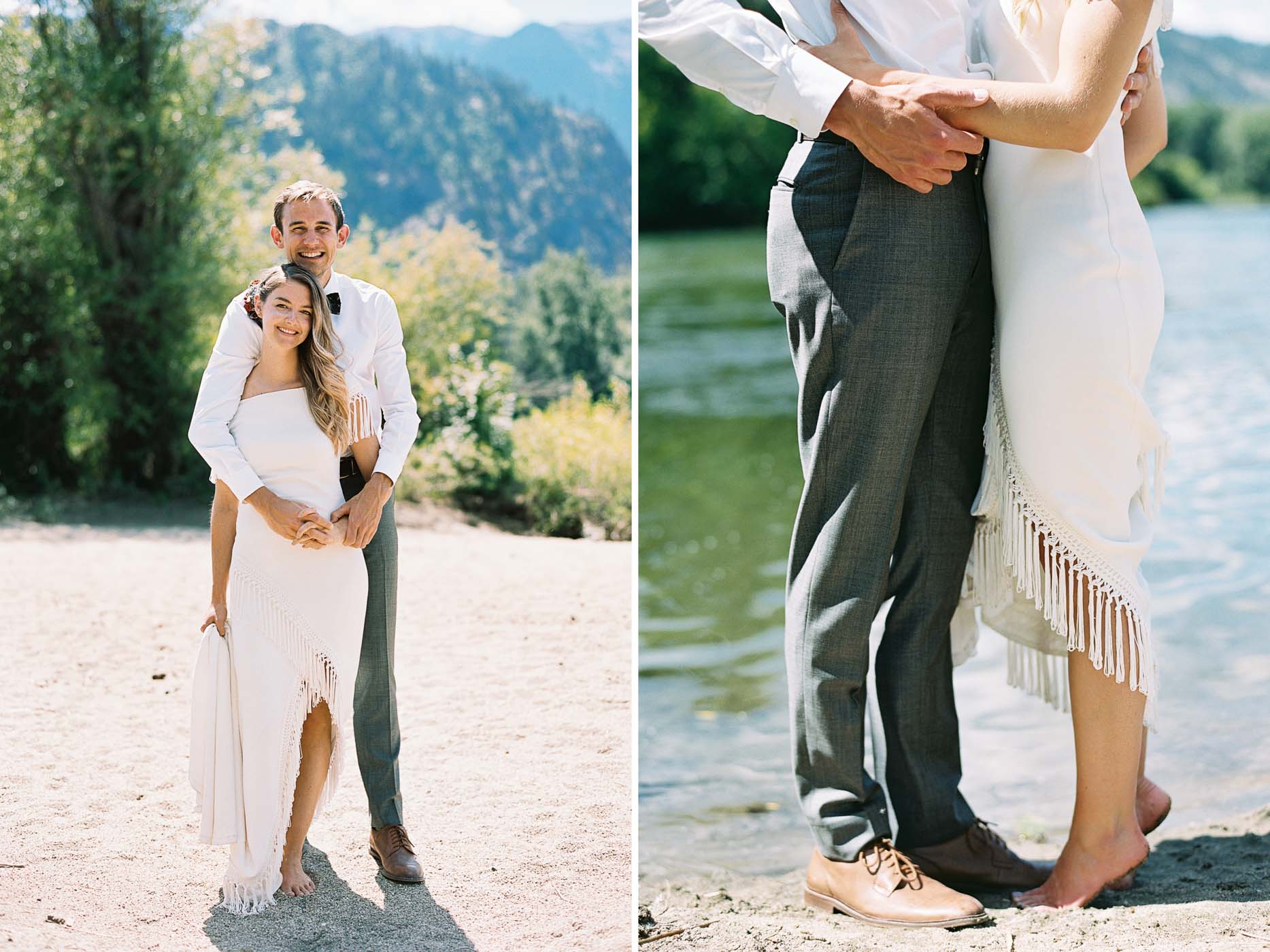 Portraits by the river at an adventurous Leavenworth wedding captured on film by top Seattle wedding photographer Anna Peters