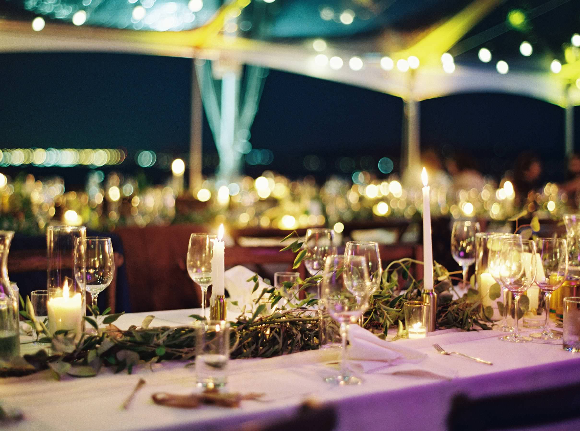 Nighttime details on the Seattle waterfront at an elegant The Admiral's House wedding